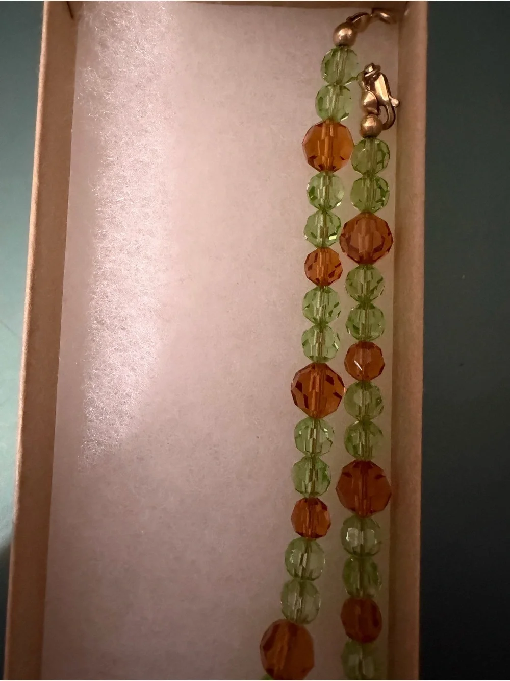 Vintage Green & Amber Faceted Glass Bead Necklace